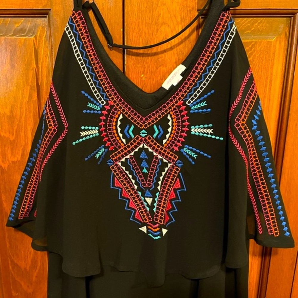 Xhilaration Embroidered Boho Flowy Layer Sheer Dress. Cross Back Straps Size XXL